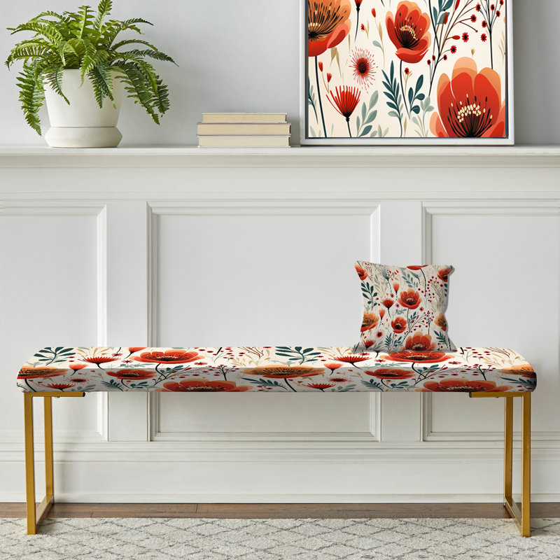 Motif floral rouge serein - Banc rembourré doré floral