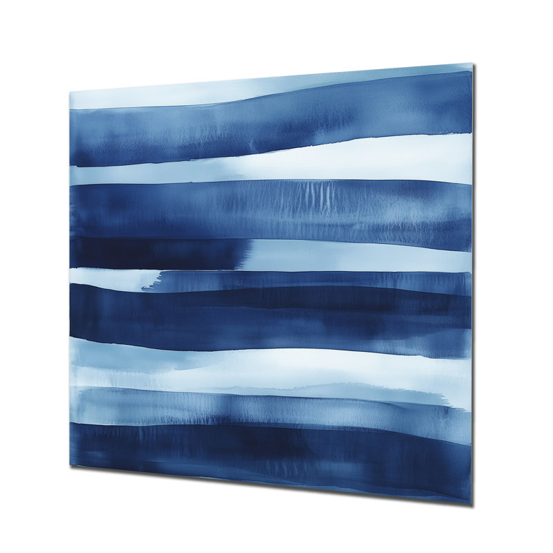 Indigo horizon - art mural moderne abstrait transitionnel en métal, impression moderne sur métal, L 29 po x H 29 po