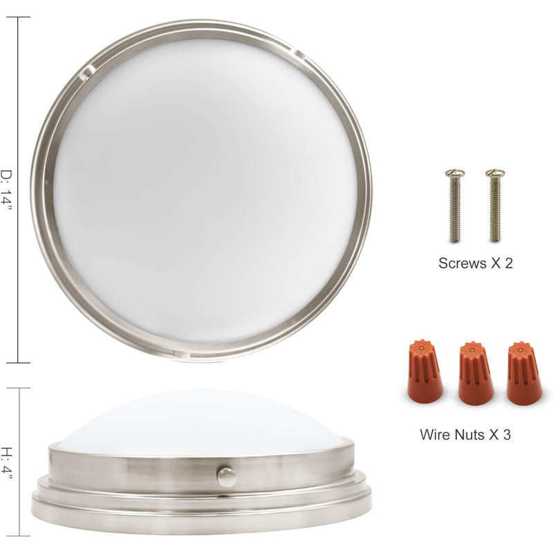 Plafonnier encastré en verre à DEL, Argent, H 4 po x l 14 po x P 14 po