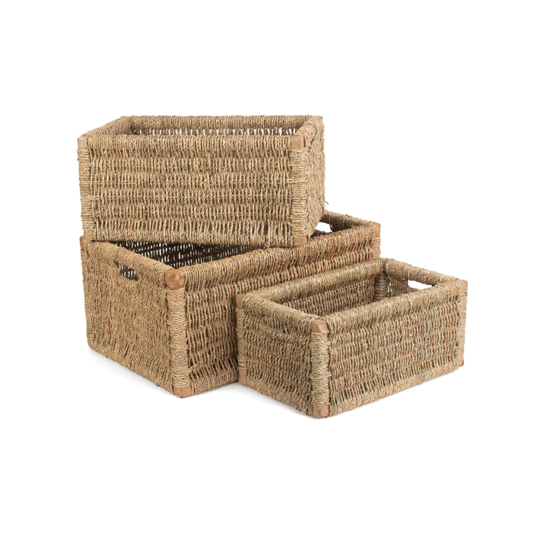 3 Piece Seagrass Storage Wicker Basket Set
