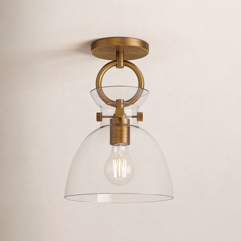 Tinka Glass Semi Flush Mount, Aged Gold, Clear 