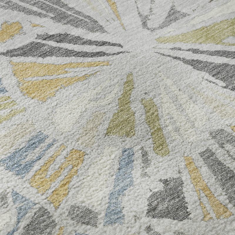 Tapis moderne lavable à la machine Premium, Argent, Rond 8 pi