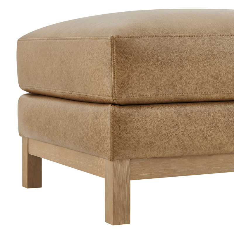 Repose-pieds en cuir Roscoe Vegan, Grillé, Bois naturel