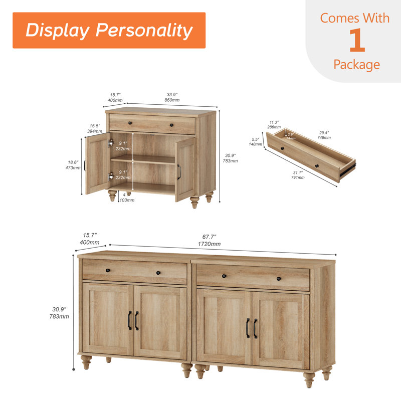 Scarlett 67.8" Wide 2 Drawer Buffet Table, Oak