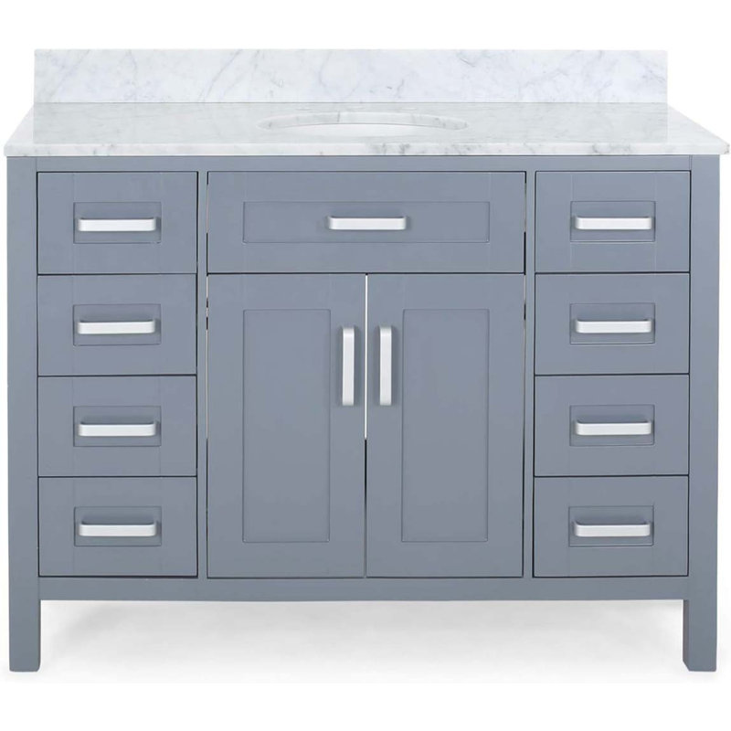 Meuble-lavabo 49 po avec comptoir en marbre et lavabo en céramique, deux portes, 8 tiroirs, Gris