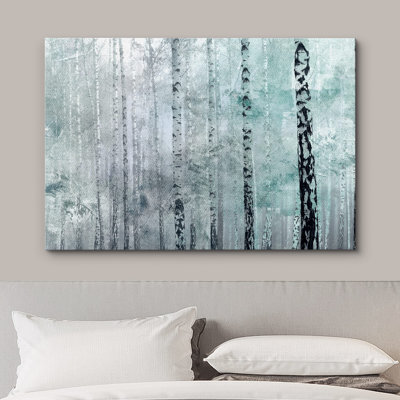 Aspen Birch " Grunge Style Teal Mist White Birch Tree Forest Mixed Media "