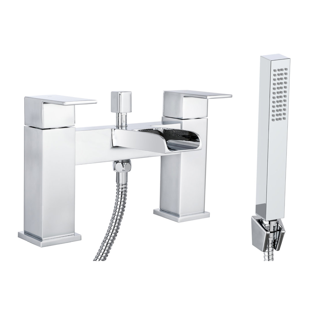 VeeBath Kinross Square Waterfall Bath Shower Mixer Filler Tap, Shower - Chrome