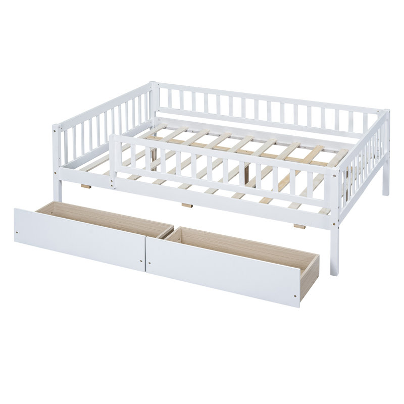 Lit de jour en bois double avec 2 tiroirs de rangement, blanc - Lit simple pour la chambre, Double, Blanc