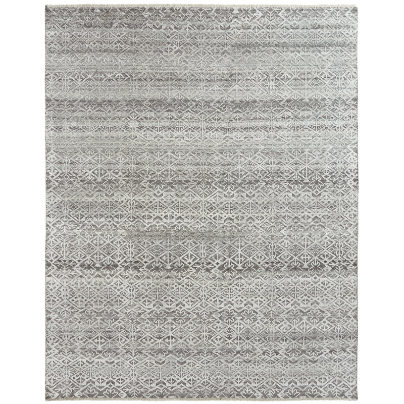 Wool Geometric Area Rug in Gray, Rectangle 10' x 14'