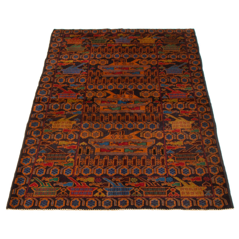 Tapis bleu marine foncé Maaza Rare War 3 pi 7 po x 6 pi 6 po