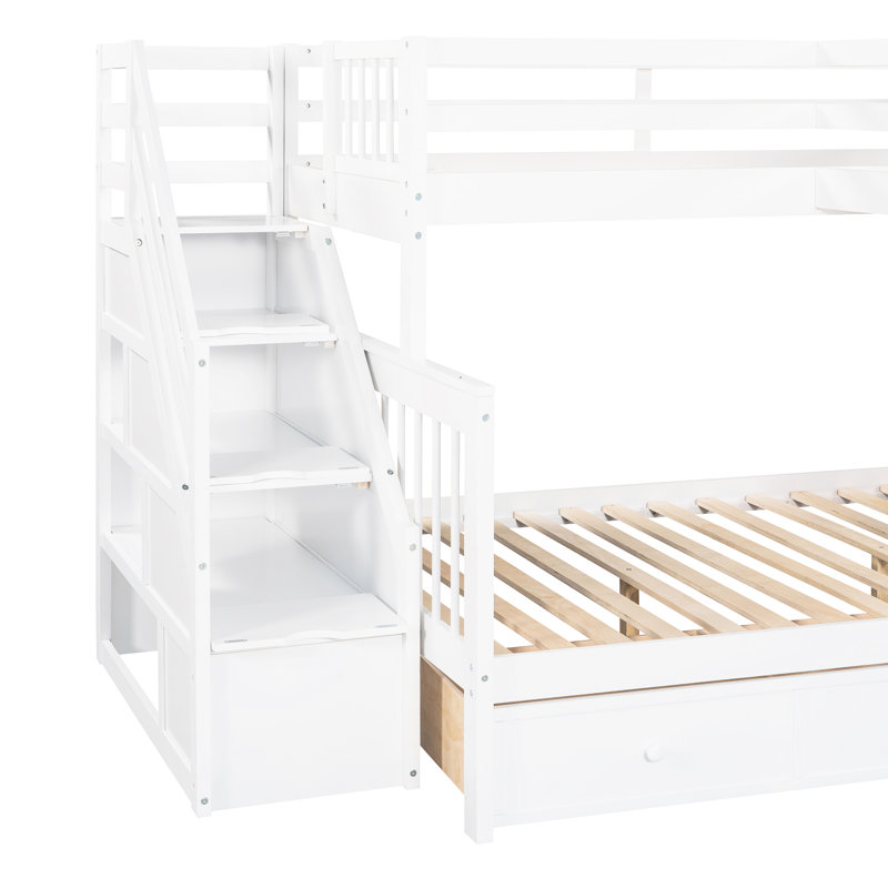 Lit superposé simple au-dessus d'un lit double en blanc avec 3 tiroirs - Fabriqué en bois massif pour une chambre à coucher hypnotisante et un coffre en forme de L