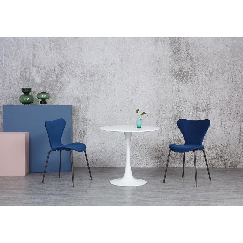 4 Doreen Velvet Upholstered Dining Chair with Black Metal Legs, Navy Blue, Black