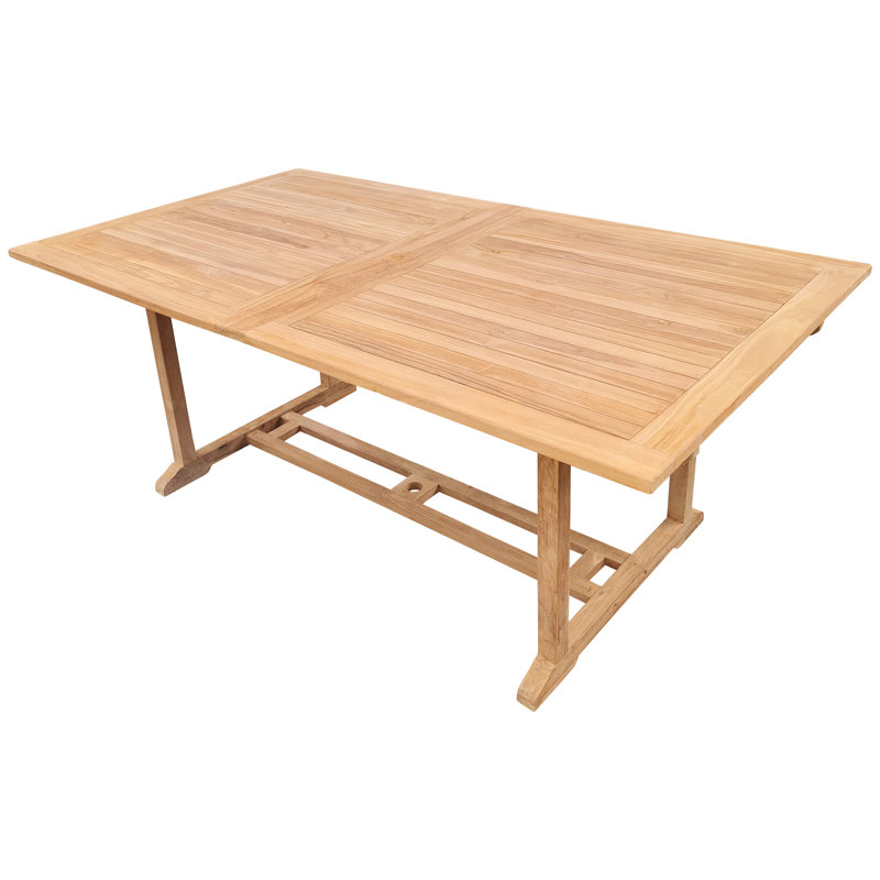 Duchene Butterfly Leaf Solid Teak Wood Rectangular Trestle Dining Table