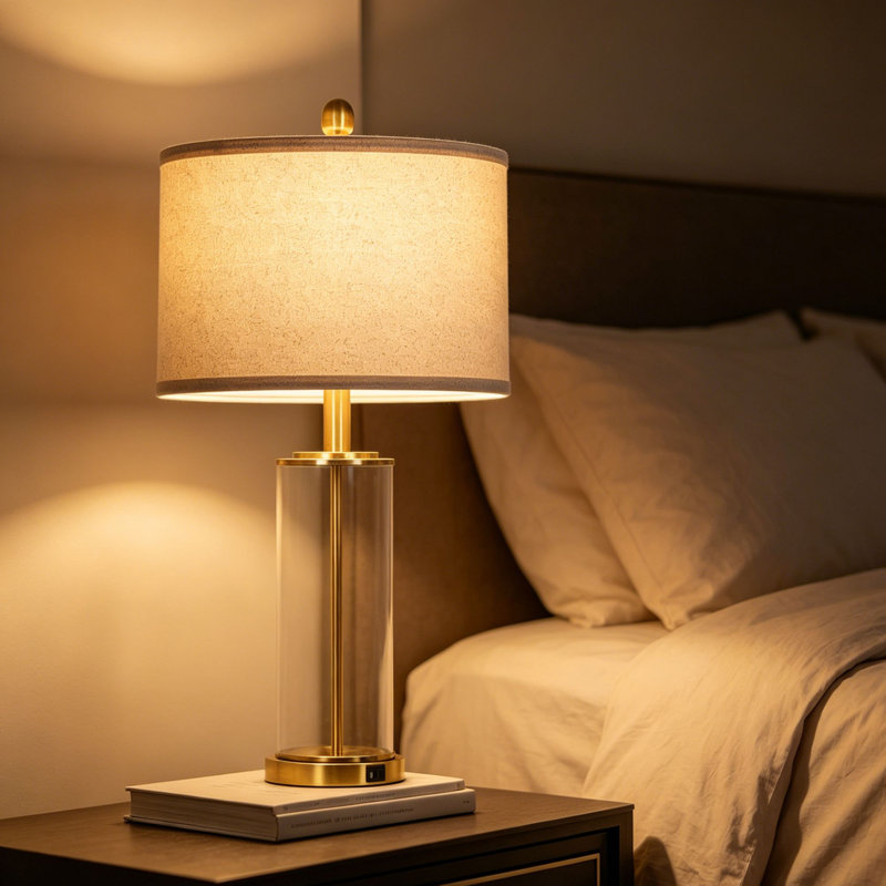 26” Modern Glass Bedside Table Lamps with Dual USB Ports, Touch Control, and Bulbs, Beige, Gold/Clear