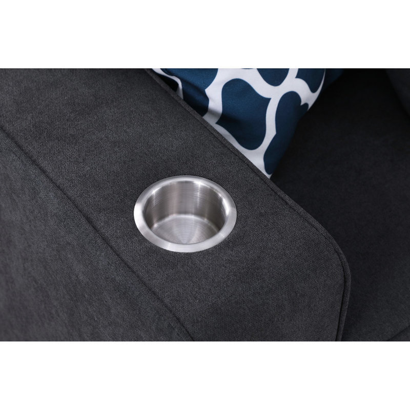 Canapé modulaire en L gris pierre de 125 po à 7 places, 34,25 po x 26,5 po, hauteur des accoudoirs de 24,25 po, sièges rembourrés en mousse avec porte-gobelet et pièces modulaires, hauteur