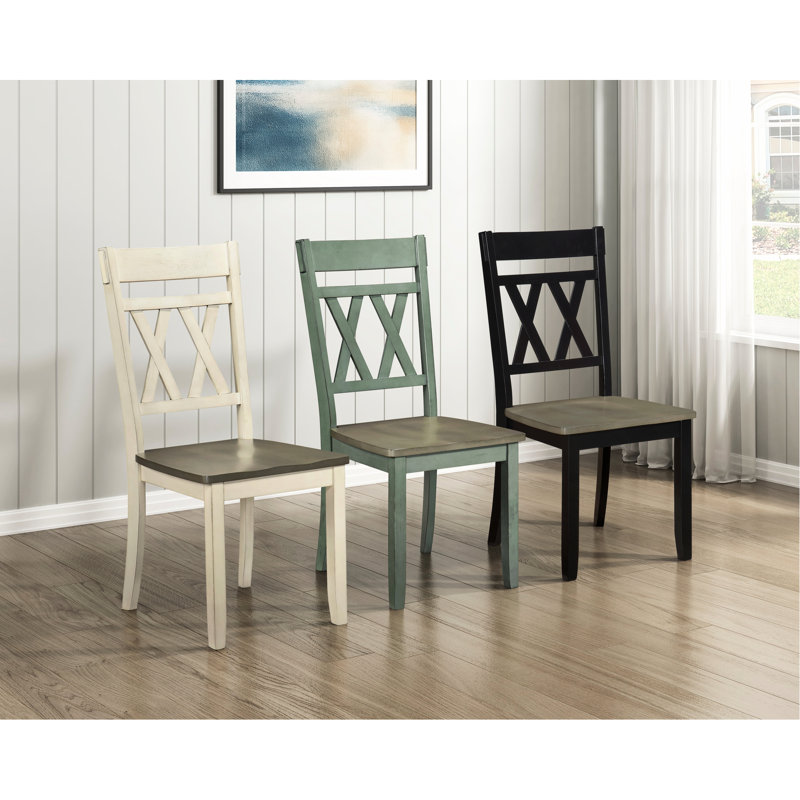 Ensemble de 2 chaises de salle à manger modernes, dossier croisé classique, finition noir antique et gris délavé, poids : 7,48 kg, double, finition bicolore, largeur d'assise : 48 cm