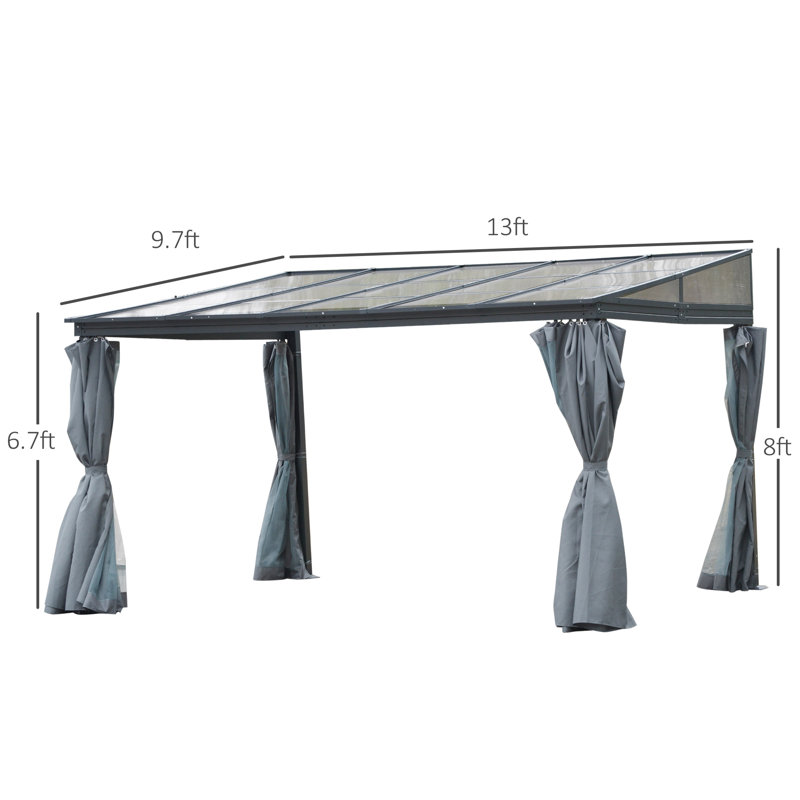 Large Gray Aluminum Patio Gazebo with Polycarbonate Roof