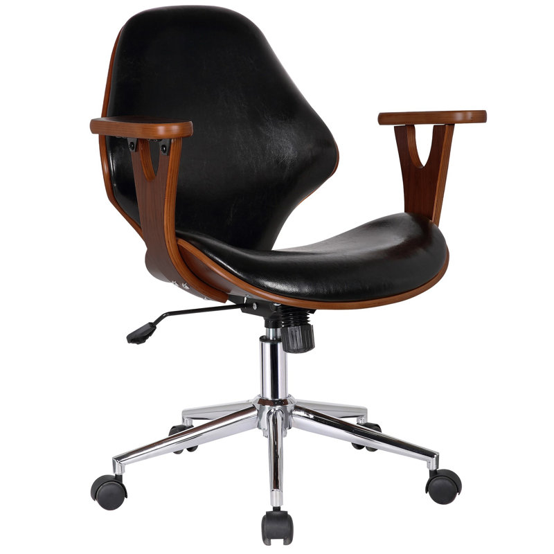Barri Faux Leather Mid-Century Office Chair, Polished Obsidian