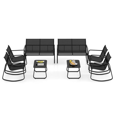 Ebern Designs 8 Pcs Patio Rocking Rocking Chairs & Loveseat With Glass-top Table Outdoor
