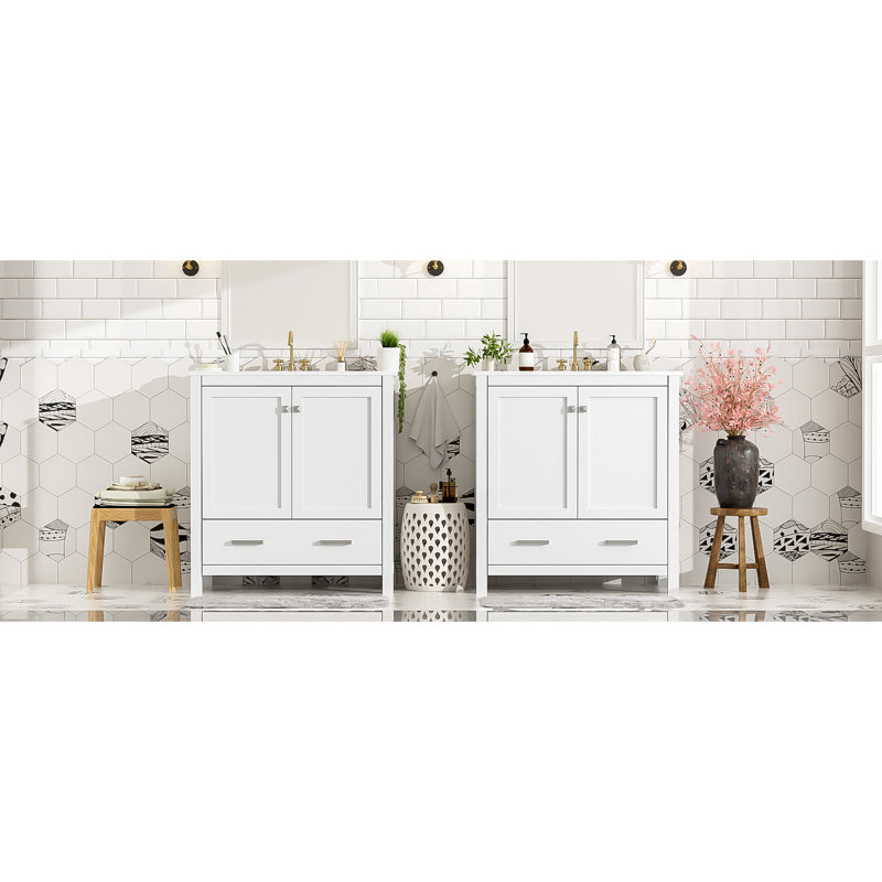 Meuble-lavabo de 60 po avec double meuble-lavabo, rangement et style moderne, Blanc