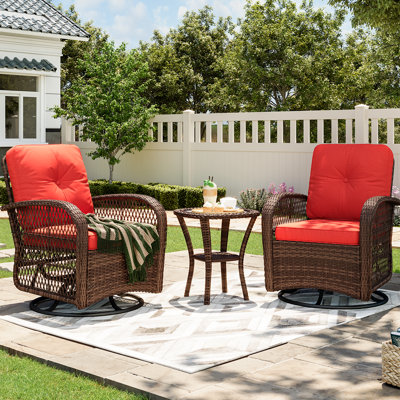 3-piece Wicker Patio Furniture Set, Outdoor Wicker Swivel Rocking Chair With Cushions And Rattan Side Table For Garden, Backyard, Porch by August Grove