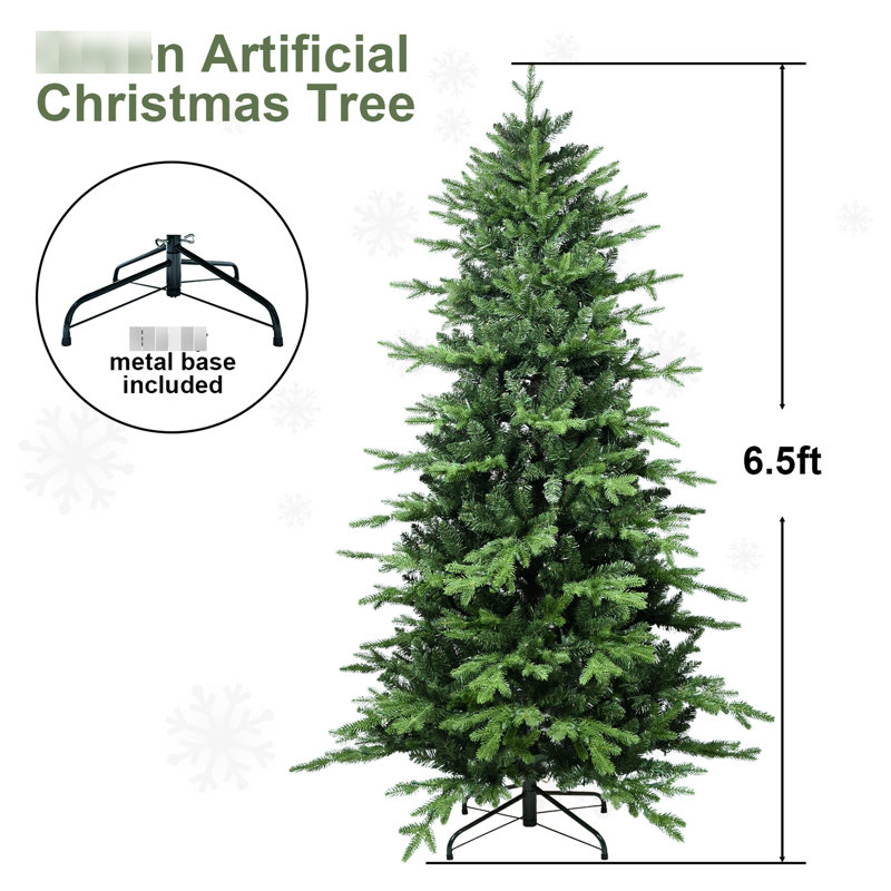 Arbre de Noël 7,5 pi, 2856 pointes, apparence complète, conception à charnières, support en métal durable et apparence festive, structure, support stable