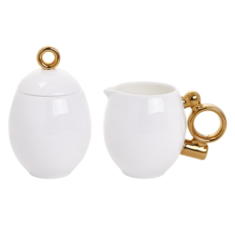Geometrica Sugar And Creamer Set, Gold/White