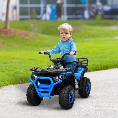 12V Kids ATV, 4 Wheeler Quad, 3.7Mph Battery Powered Ride on Car with 4 Suspension Wheels, Storage Basket, LED Lights, Music USB, Treaded Tires, Electric Car for Boys Girls Aged 3-5 Years, Blue