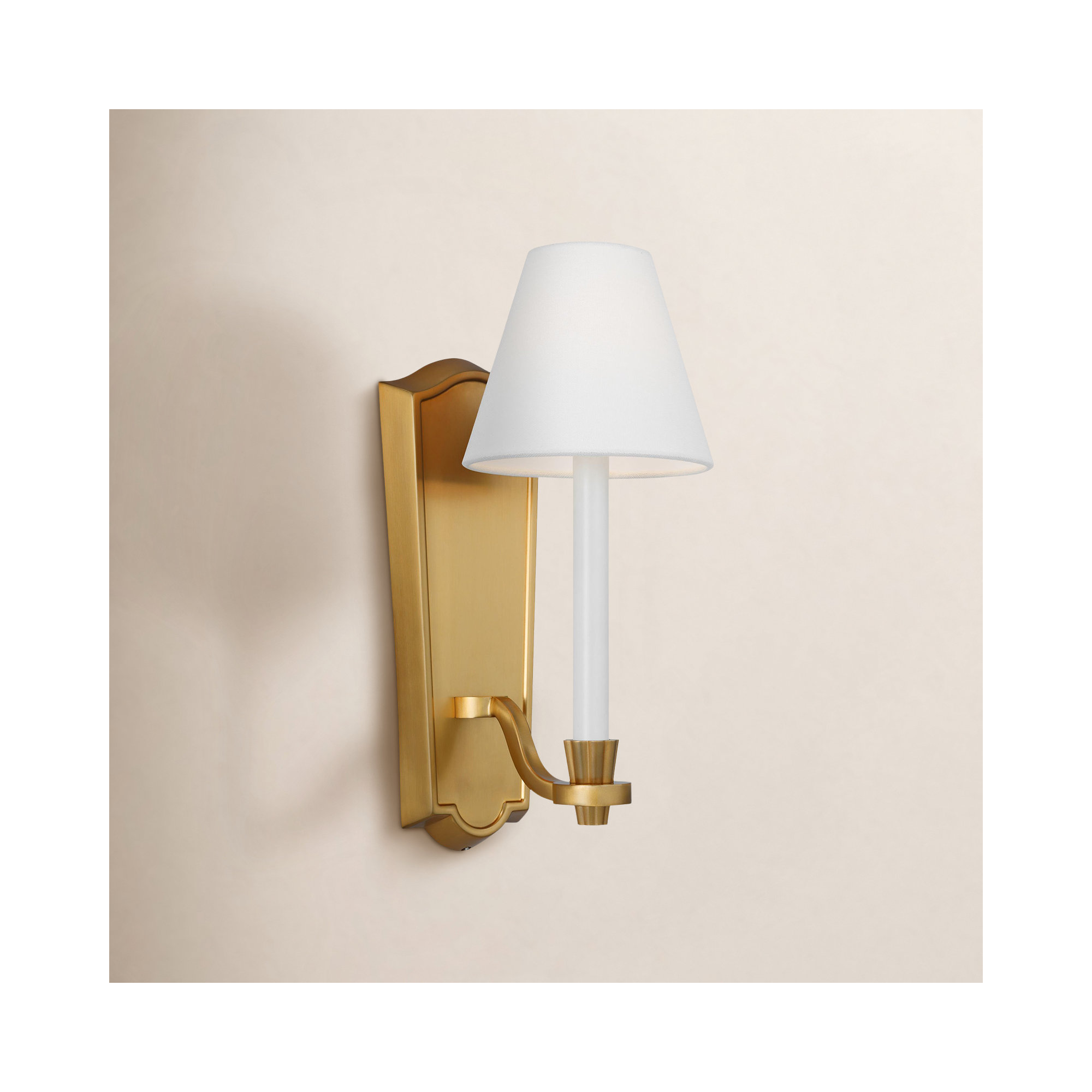 Single Light Steel Dimmable Armed Sconce, Burnished Brass