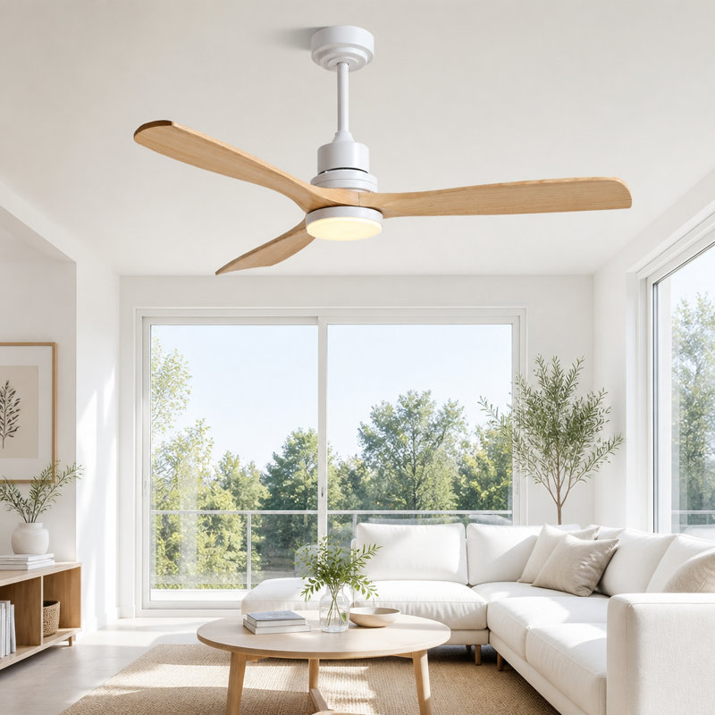 Ventilateur de plafond à 3 pales pleines de 52 pouces avec kit d'éclairage DEL et télécommande, Blanc