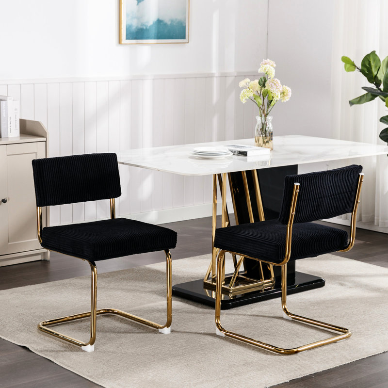 Ensemble de 2 chaises d'appoint modernes en velours côtelé noir avec une base en métal scintillante et 2 chaises de style capitonné