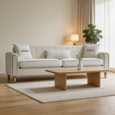 Canapé rembourré de 87,4 pouces, canapé 3 places confortable avec coussins décoratifs et coussin lombaire, conception moderne, pieds en métal durables pour le salon