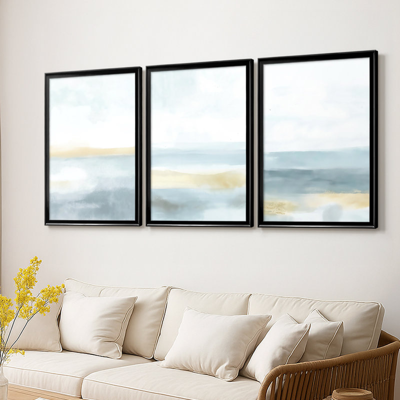 ABSTRACT Series DCCCLVI - Toile tendue avec châssis sur mesure - 3 pièces, H 27 po x l 39 po, Noir
