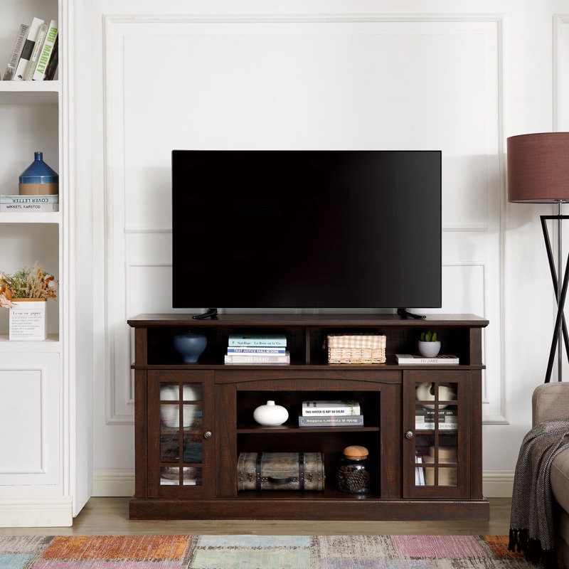 58.25" Farmhouse TV Stand with Glass Doors, for TVs up to 65" - Espresso, Espresso
