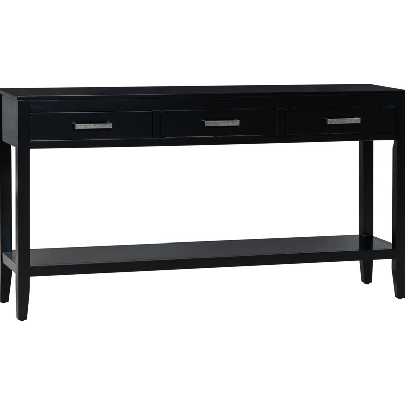 Console noire avec 3 tiroirs et 1 tablette - Idéal pour le salon et le couloir en bois de pin contemporain à 3 couloirs, finition