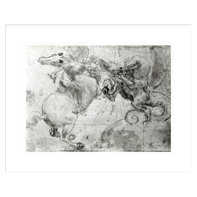 «Bataille entre un cavalier et un dragon» par Leonardo Da Vinci - Reproduction giclée encadrée