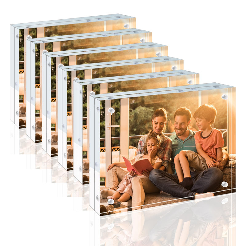 5X7 Acrylic Frames 6 Pack, 20Mm Thicker Frameless Clear Picture Frames, Double Sided Magnetic Picture Frames, Free Standing Desktop Display