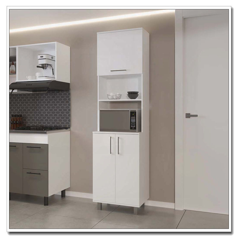 Garde-manger blanc avec 2 portes pneumatiques et rangement ouvert