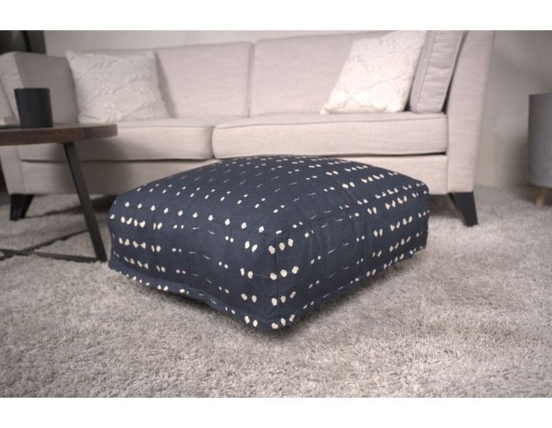 Square Fabric Pouf Ottoman, Dark Blue