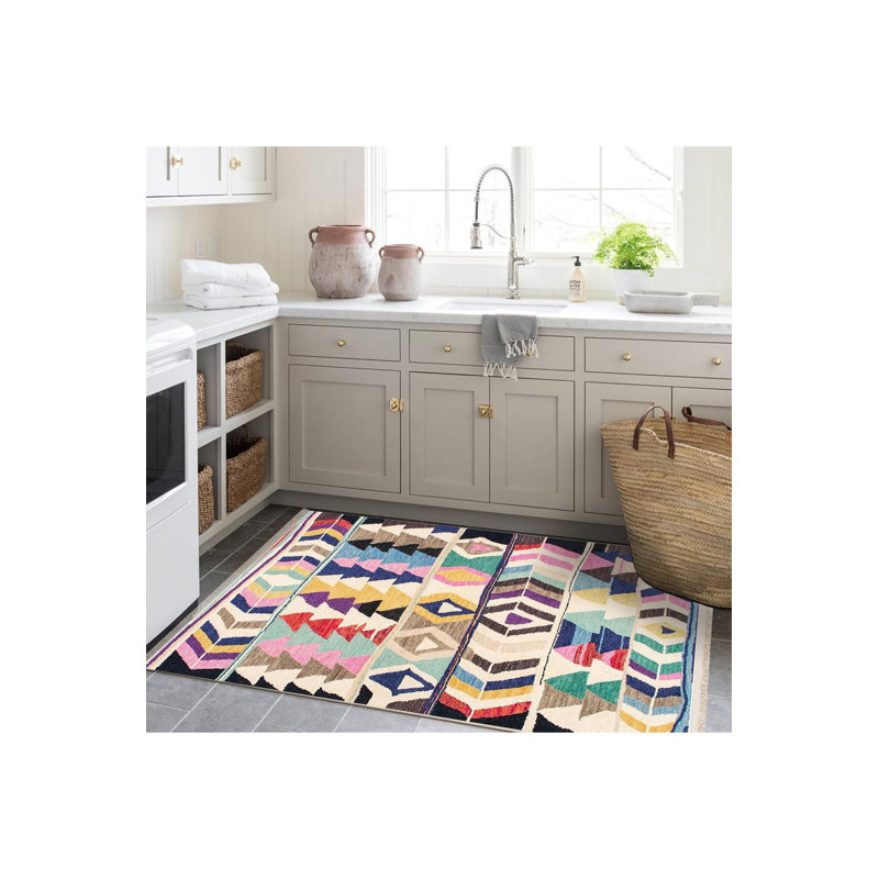 Tapis décoratif multicolore lavable à la machine, Sous-tapis rectangulaire 2 pi 6 po x 4 pi 11 po