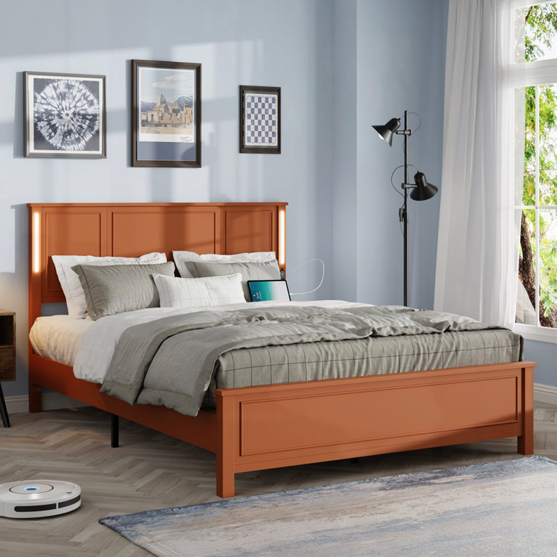 Base de lit plateforme grand, Brun antique