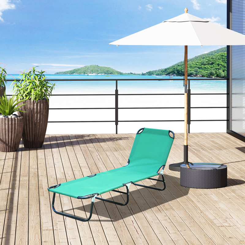 Foldable Outdoor Chaise Lounge Chair, 5-Level Reclining Camping Tanning Chair, Green