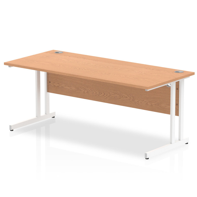 Impulse Metal Base Computer Desk, White, 73cm H x 180cm W x 80cm D, Oak
