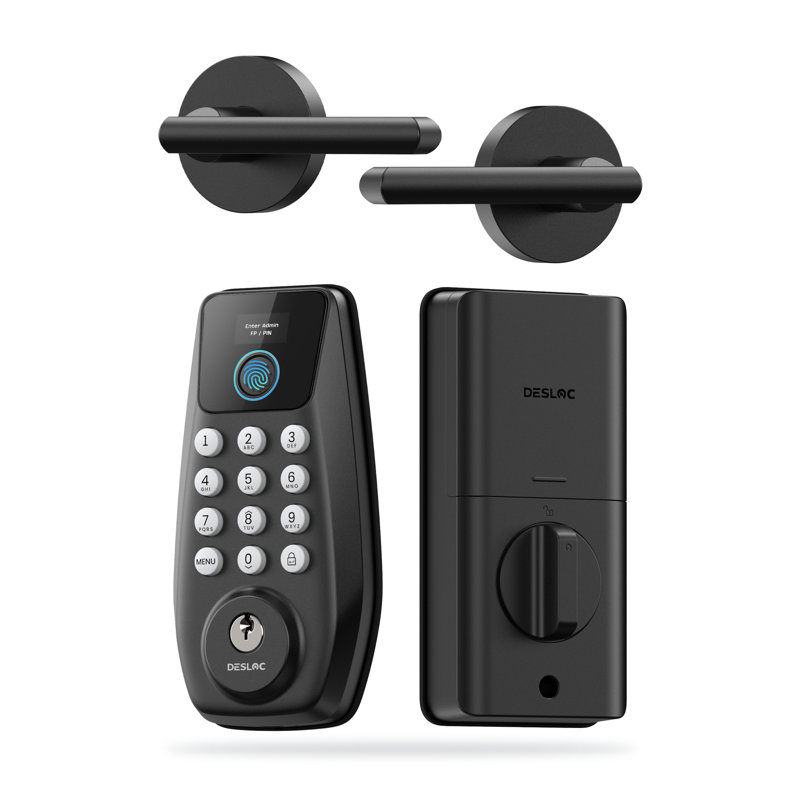 Nova Touch Desloc Keypad Smart Lock And Levers With Access Screen, Fingerprint, Matte Black