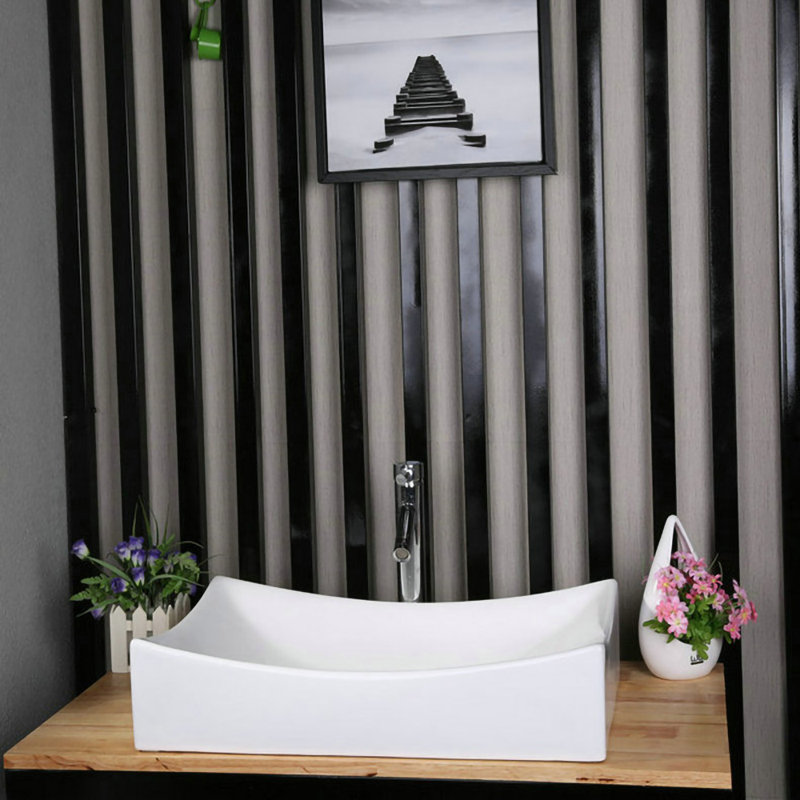 Grand lavabo vasque rectangulaire de 25,5 po Yingze, vasque de salle de bain moderne au-dessus du comptoir, porcelaine en céramique de qualité supérieure, blanc brillant