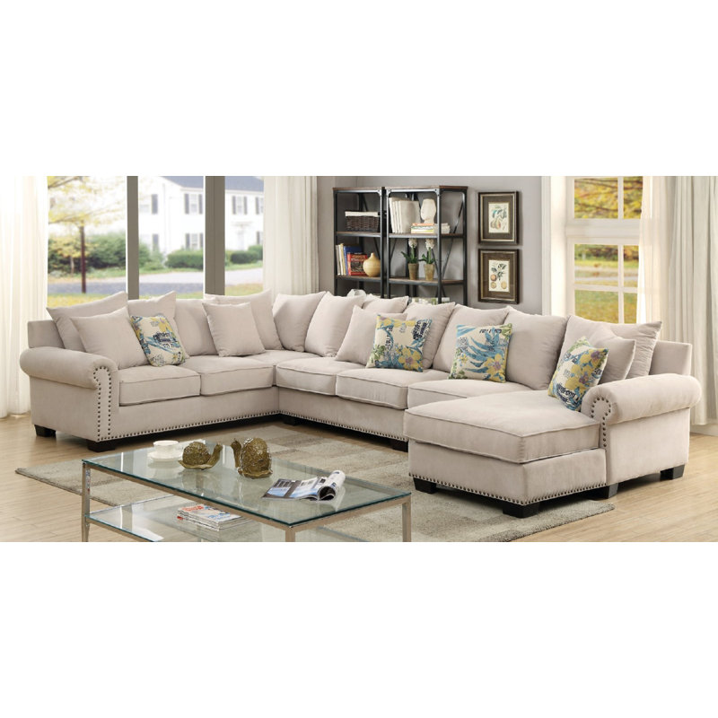 125.4" W Transitional Sectional, Beige