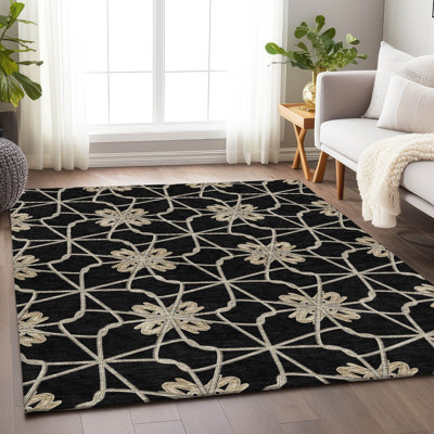 Premium Machine Washable Prisco Black Rug
