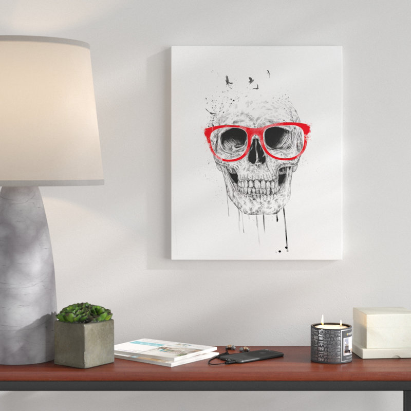 « crâne avec verres rouges », reproduction d’art, Toile tendue, H 20 po x l 16 po x P 0,75 po