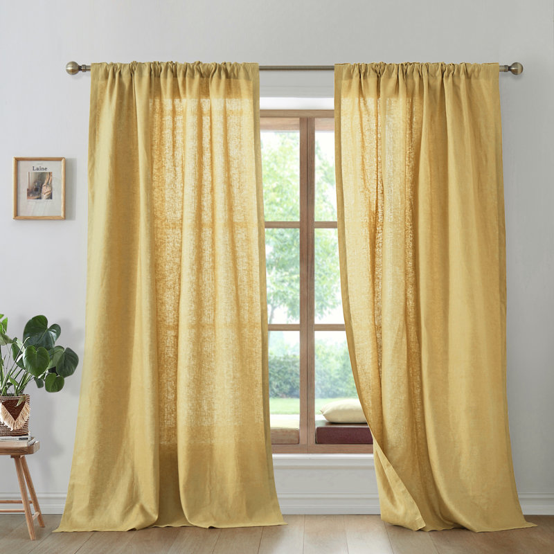 Paire de rideaux semi-transparents en lin, L 50 po x L 96 po, Jaune clair