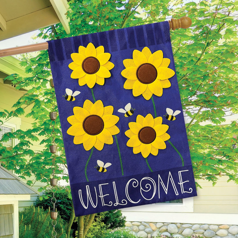 Drapeau de tournesols et abeilles, Plantes et fleurs